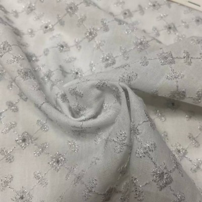 Fabric Textile Raw Material Cotton/lurex Embroidered Eyelet Silver Silk Embroidery Fabric For Garments